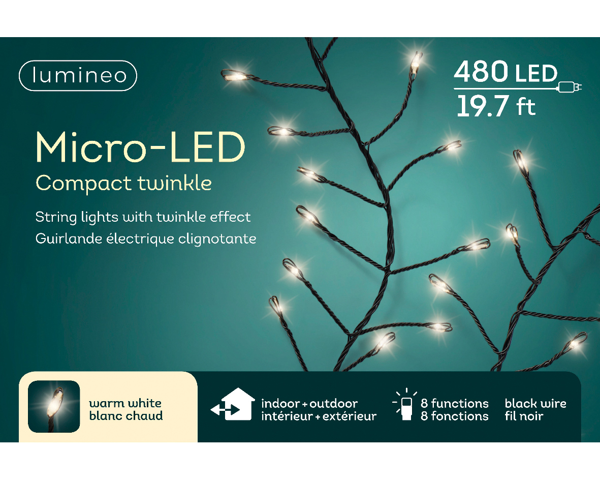 480 Micro LED Compact Twinkle Lights &#8211; Warm White/Black
